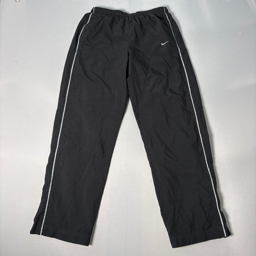 Nike Mens VTG Y2K Track Pants Black White Stripe Windbreaker Ankle Zip Medium